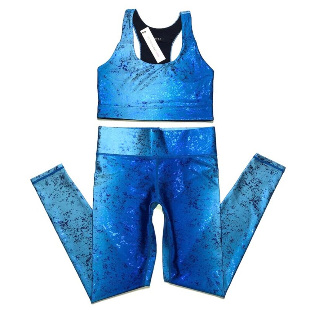 Terez Balayage Foil Blueberry Activewear Leggings Sports Bra Set XS